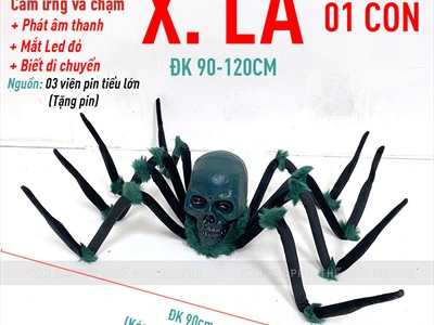 Con nhện đầu lâu điện tử biết đi, kêu rên rỉ ĐK 90-120cm (cảm ứng va chạm - tặng Pin) TCV-NHEN-04